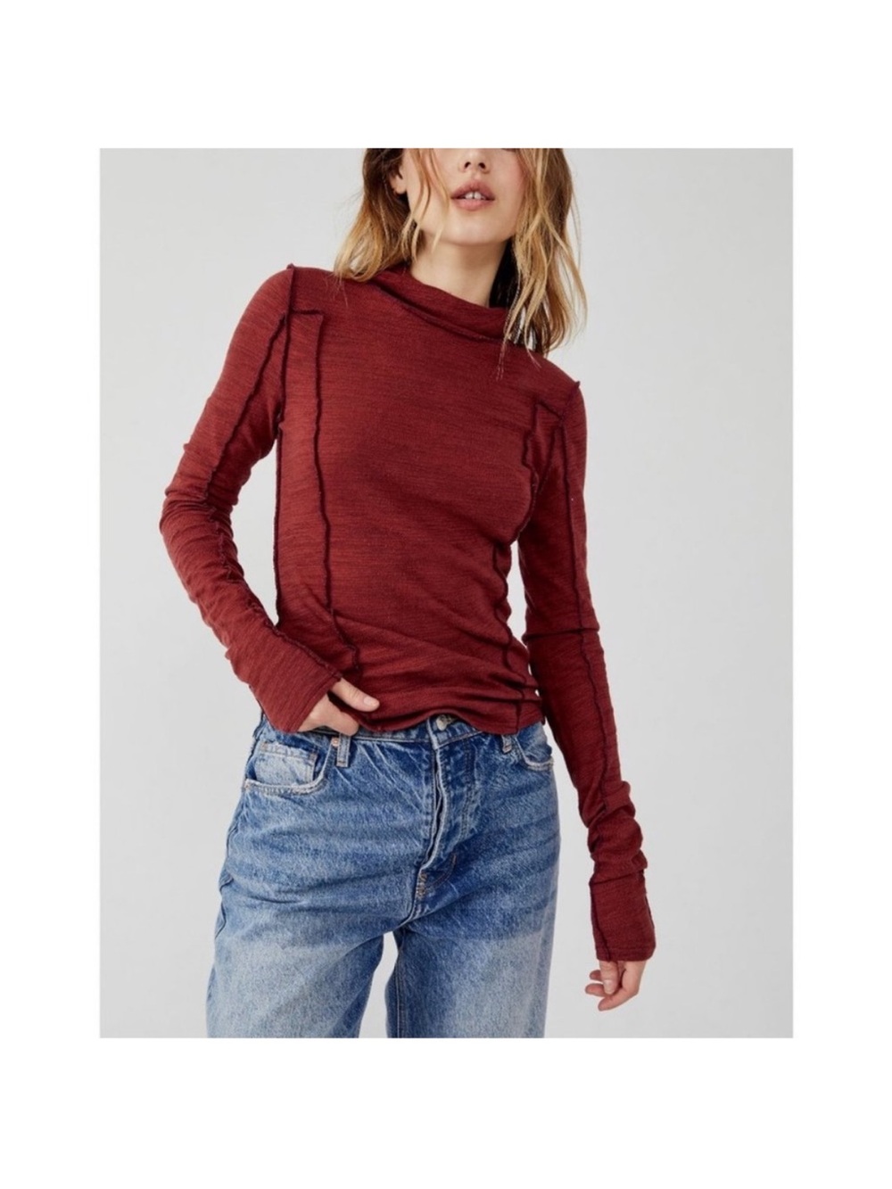 We The Free Textured Crewneck Sweater - Deep Rust